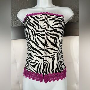 Frederick's of Hollywood Zebra Print Strapless Camisole with Pink Lace